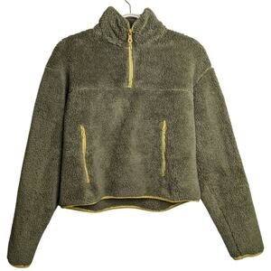 Girlfriend Collective Half Zip Sweater XS Recycled Fleece Olive Green Cozy Teddy